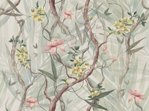 шинуазри, сад, стволы, лианы, цветы