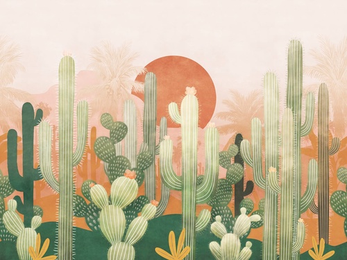 поп-арт, кактусы, зеленая