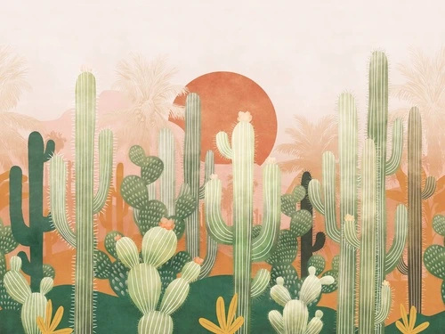 поп-арт, кактусы, зеленая