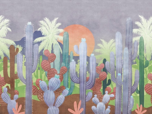 поп-арт, кактусы, сиреневая, разноцветная