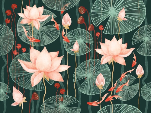 поп-арт, кувшинки, лилии, зеленая