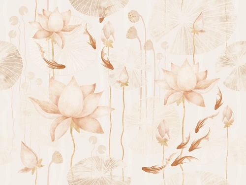 поп-арт, кувшинки, лилии, бежевые