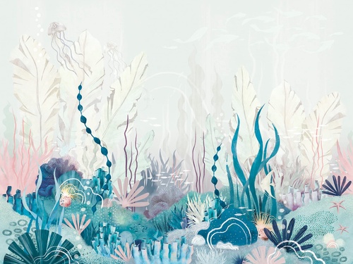 абстракция, растения, синие, бирюзовые