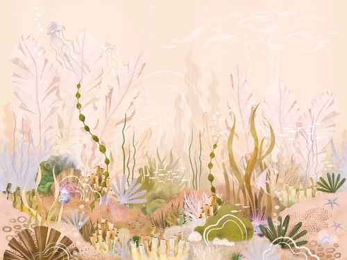 абстракция, растения, морские, персиковые