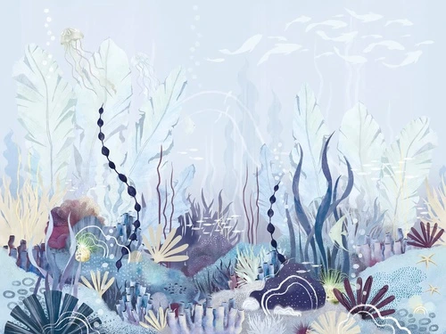 абстракция, морские растения, водоросли, синие