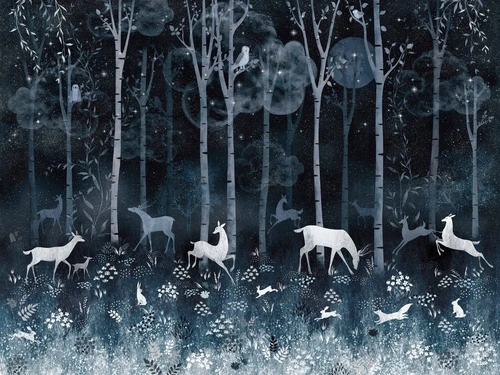 в детскую комнату, лес, ночной, косули