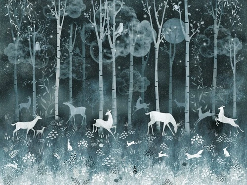 в детскую комнату, вечерний лес, косули