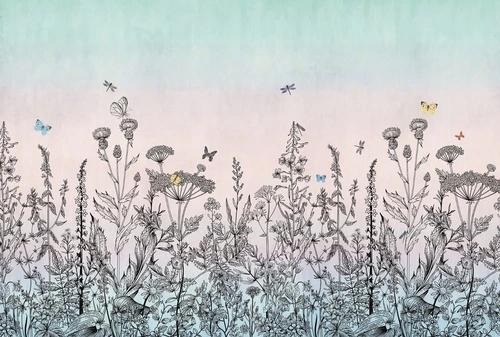 в загородный дом, полевые цветы, розово-голубая