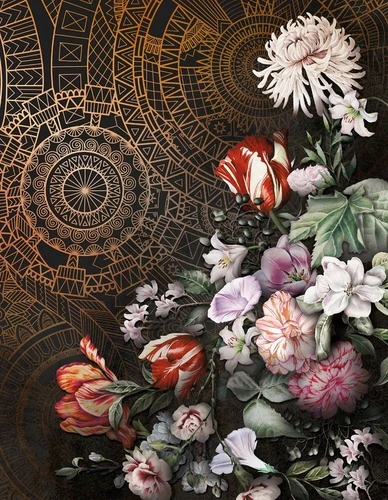 цветы, узоры, золотые, тюльпаны