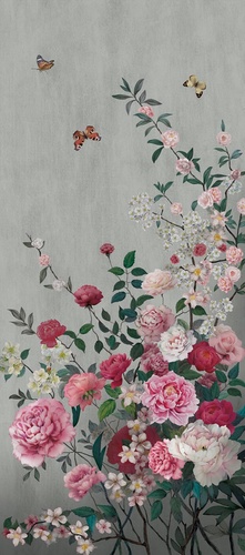 цветы, розовые, красные, на сером фоне