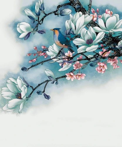 цветы, магнолии, ветки, голубая