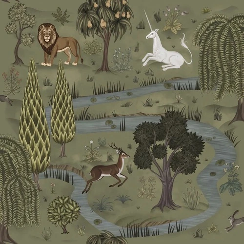 в детскую комнату, гобелен, единорог, серо-зеленая