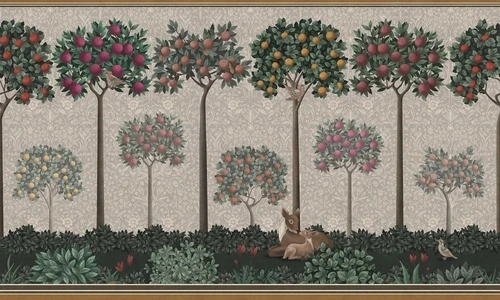 в детскую комнату, гобелен, олень, олененок, сад, на бежевом фоне