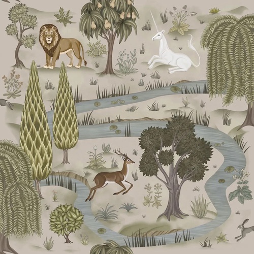 в детскую комнату, гобелен, единорог, лев, косуля, бежевые