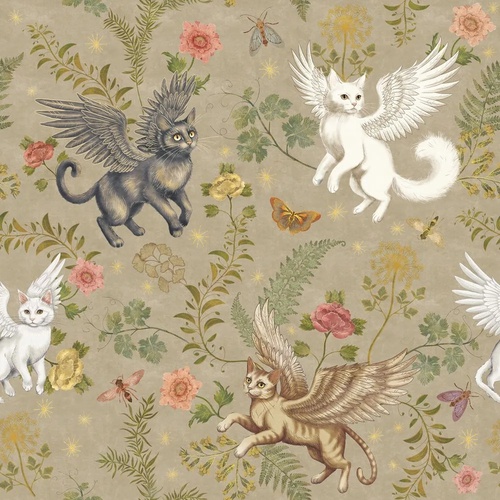 в детскую комнату, гобелен, котики, бежевые, цветы