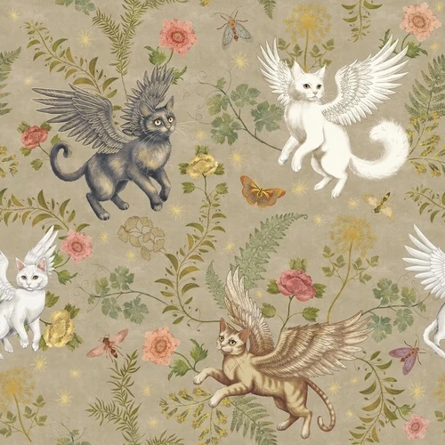 в детскую комнату, гобелен, котики, бежевые, цветы