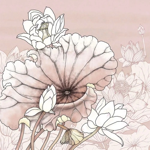 в ванную комнату, графика, лотосы, бежево-розовая