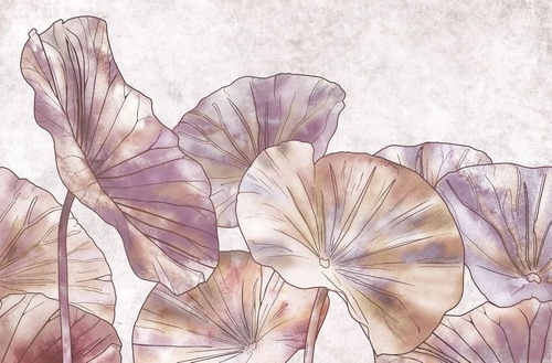 в ванную комнату, графика, лотосы, сиреневые, желтые