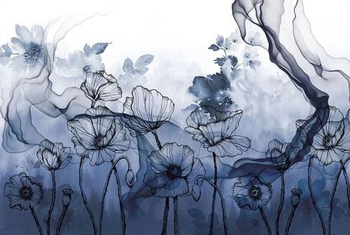 в ванную комнату, графика, цветы, синий