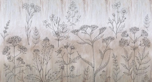 в ванную комнату, графика, полевые цветы, бежевые