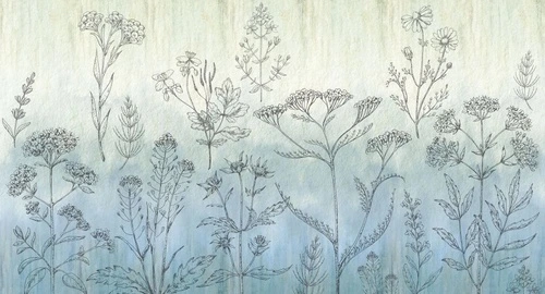 в ванную комнату, графика, полевые цветы, светло голубая