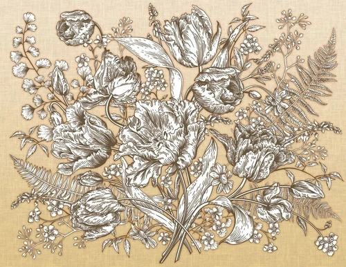 в ванную комнату, графика, гравюра, цветы, оранжевая