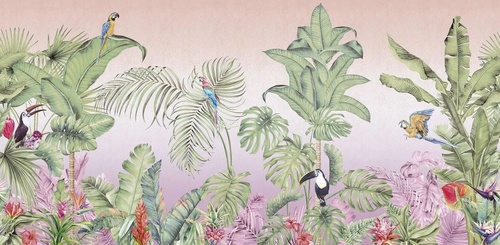 в детскую комнату, тропики, пальмы, розовая