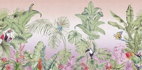 в детскую комнату, тропики, пальмы, розовая