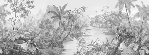 в загородный дом, тропики, пальмы, черно-белые