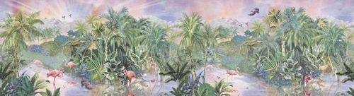 в детскую комнату, тропики, зеленые, фламинго