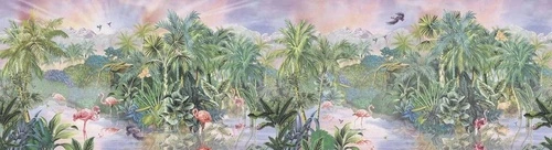 в детскую комнату, тропики, зеленые, фламинго