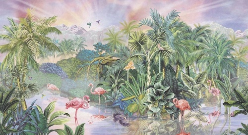 в детскую комнату, тропики, яркие, с фламинго