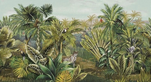 в детскую комнату, тропики, пальмы, леопарды