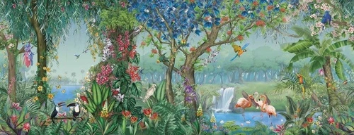 в детскую комнату, тропики, яркие, с цветами, птицы