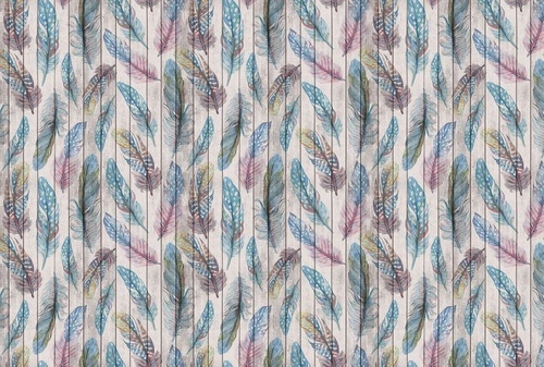 лофт, обои с перьями, синие