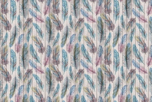 лофт, обои с перьями, синие