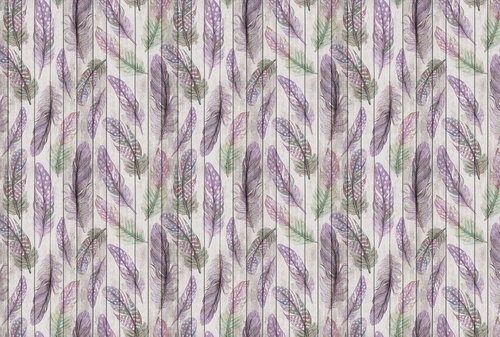 лофт, обои с перьями, сиреневые