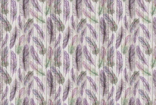 лофт, обои с перьями, сиреневые