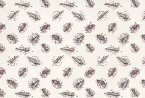 молодежные, перья, серые, на кремовом фоне