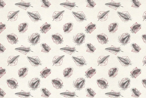 молодежные, перья, серые, на кремовом фоне