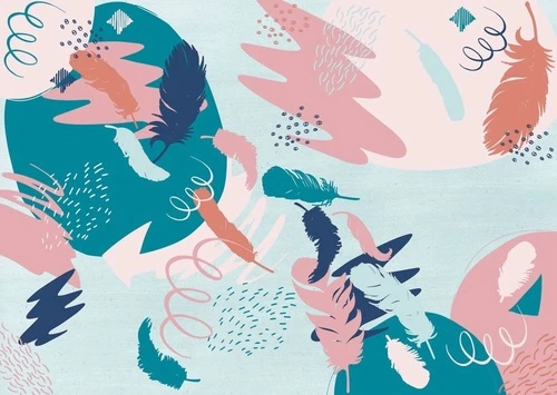 абстракция, перья, розовые, бирюзовые