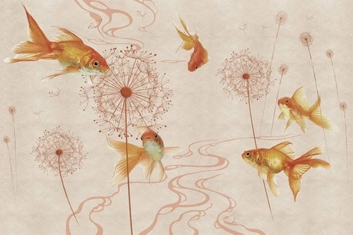 в детскую комнату, обои с рыбами, коричневые, на бежевом фоне