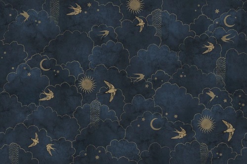 в детскую комнату, обои с птицами, темно синие