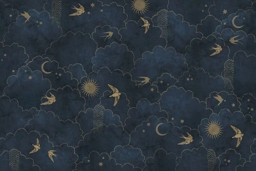 в детскую комнату, обои с птицами, темно синие