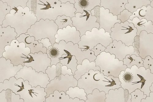 в детскую комнату, обои с птицами, бежевые