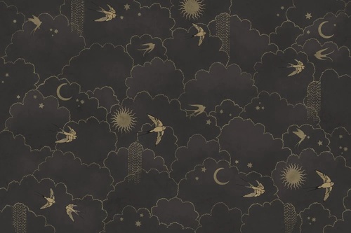 в детскую комнату, обои с птицами, темно коричневая