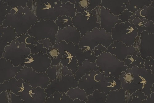 в детскую комнату, обои с птицами, темно коричневая