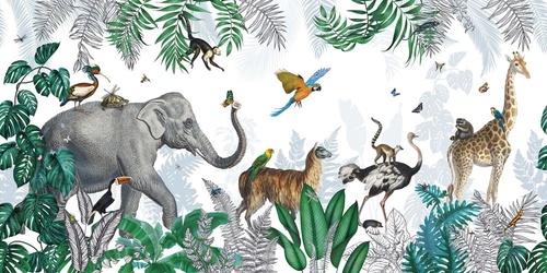 в детскую комнату, животные в лесу, ярко зеленая