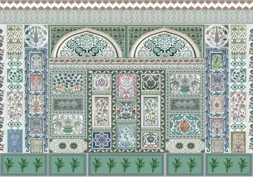 византийский узор, персидский орнамент, узор, цветы, горшки, арабский орнамент, мозаика, горшок, зеленые, орнамент, трава, разноцветные, восточный узор