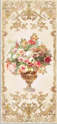 ваза, розовые, белые, орнамент, розы, рамка, бежевые, узор, завитки, цветы, кремовые, букет